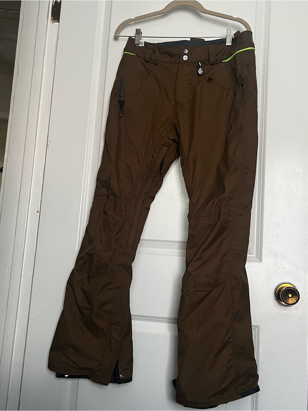 Volcom Brown Ski Pants with Lime Accents